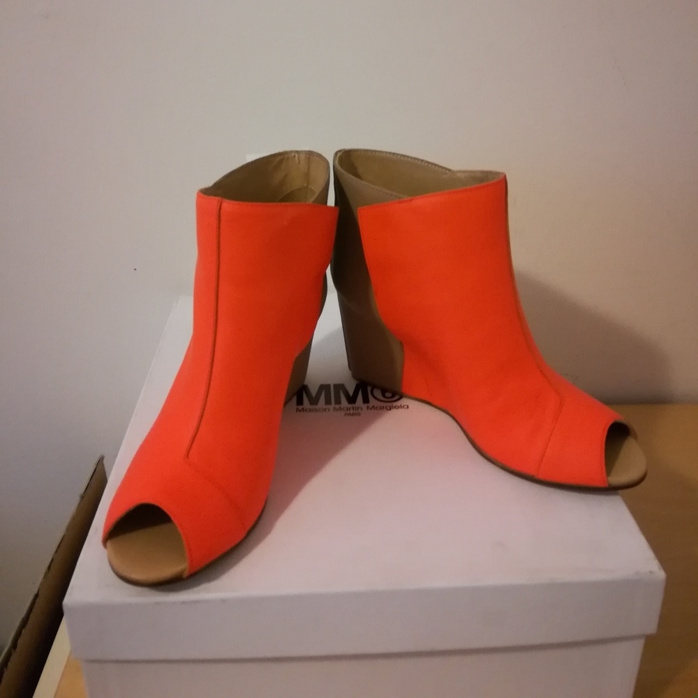 MM6 leather wedge booties